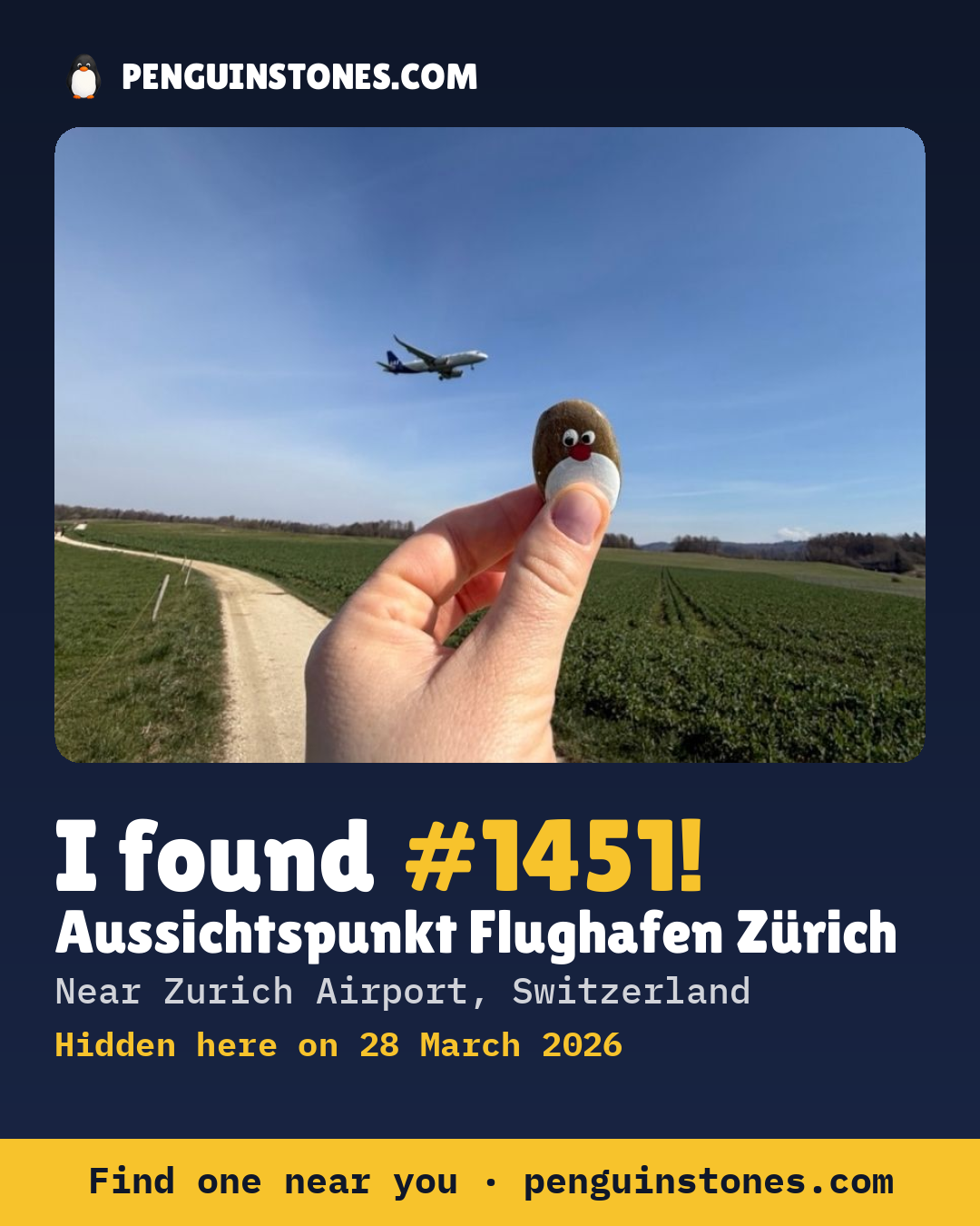 Obrázok s nápisom „I found #1451“: fotka kameňa, kde je a ako ďaleko docestoval