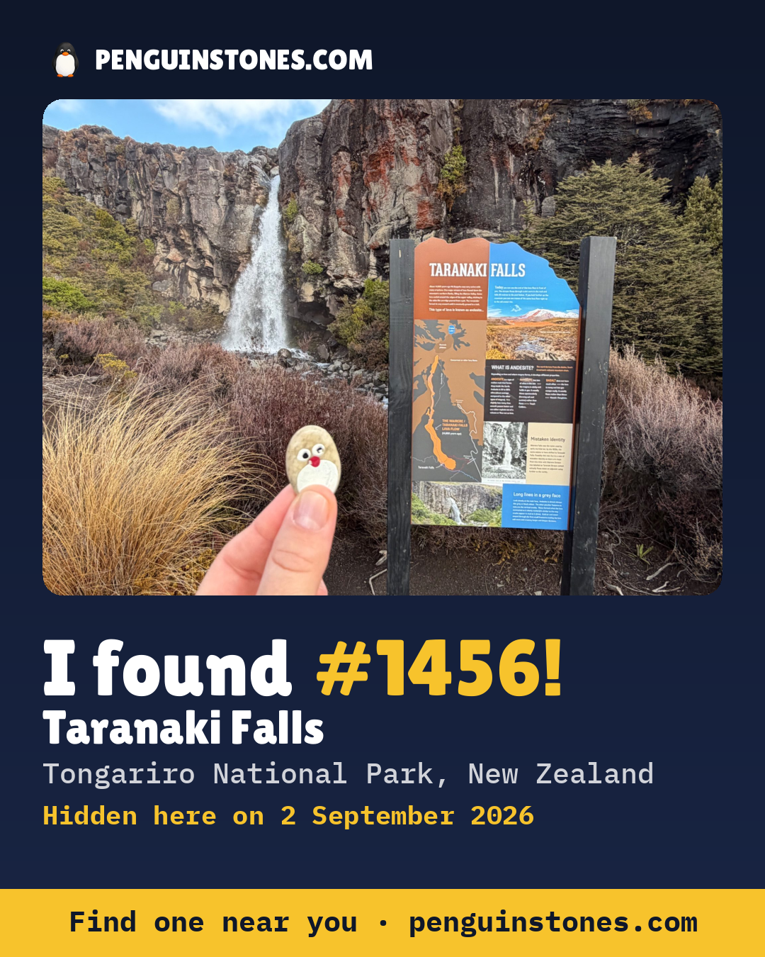 Obrázok s nápisom „I found #1456“: fotka kameňa, kde je a ako ďaleko docestoval
