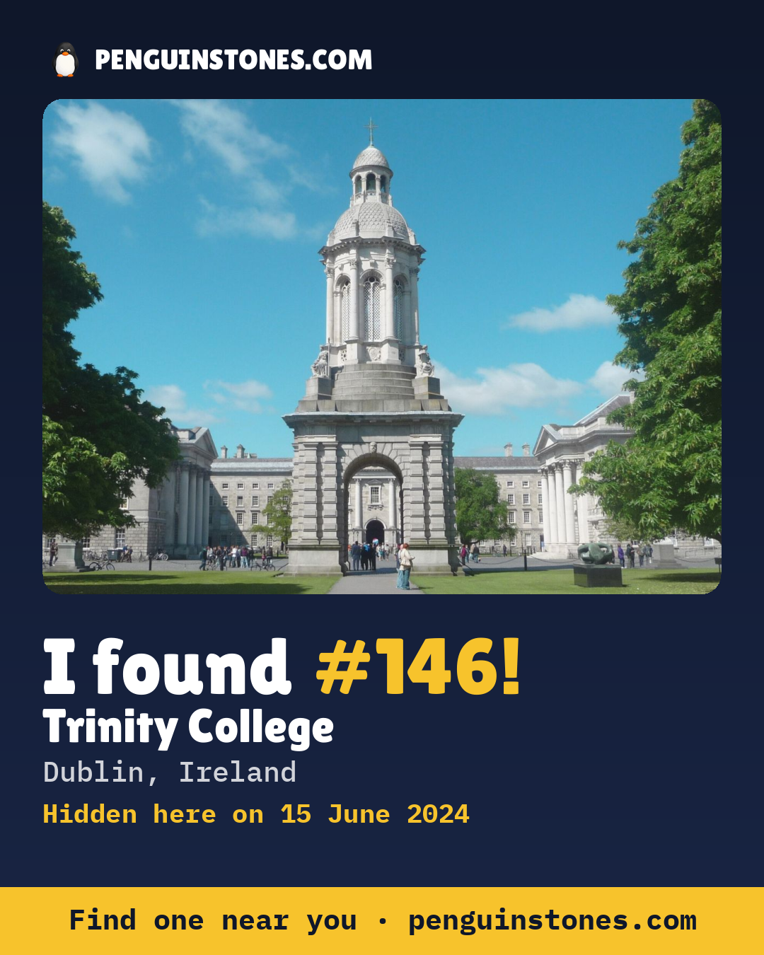Obrázok s nápisom „I found #146“: fotka kameňa, kde je a ako ďaleko docestoval