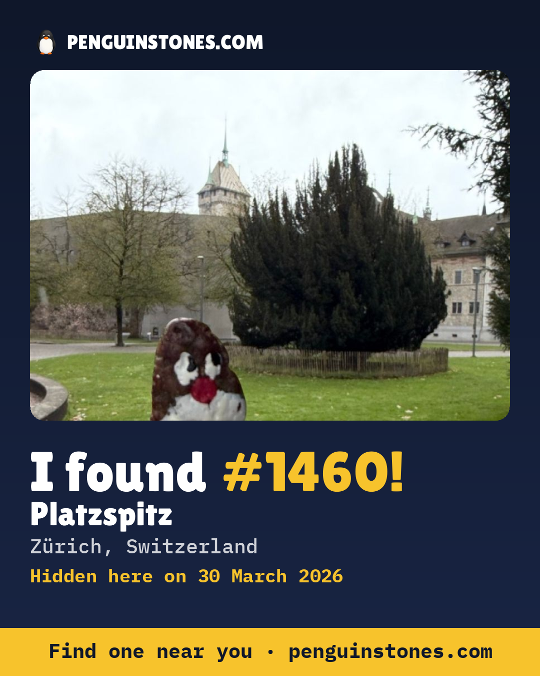 Obrázok s nápisom „I found #1460“: fotka kameňa, kde je a ako ďaleko docestoval