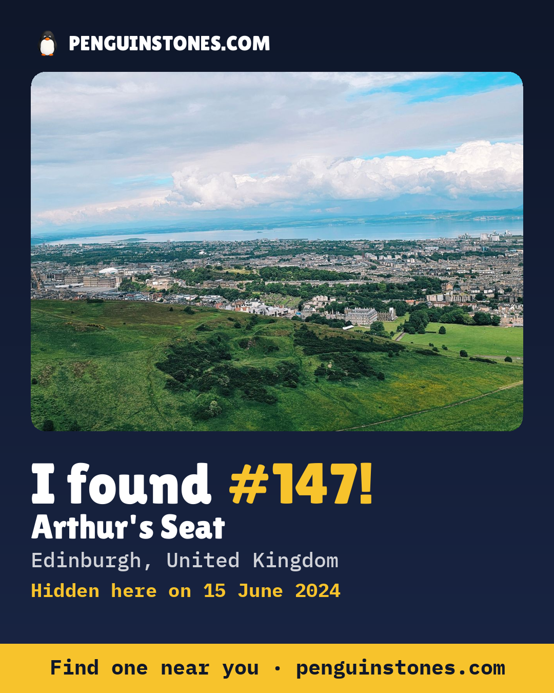 Obrázok s nápisom „I found #147“: fotka kameňa, kde je a ako ďaleko docestoval