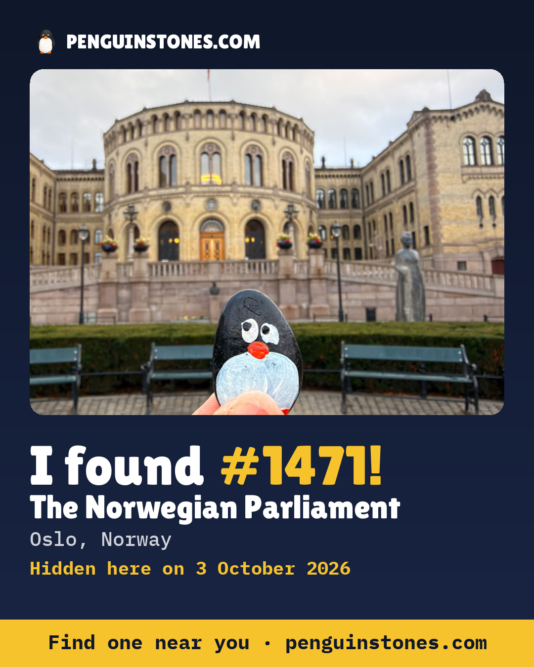 An “I found #1471” picture: the stone’s photo, where it is and how far it has travelled