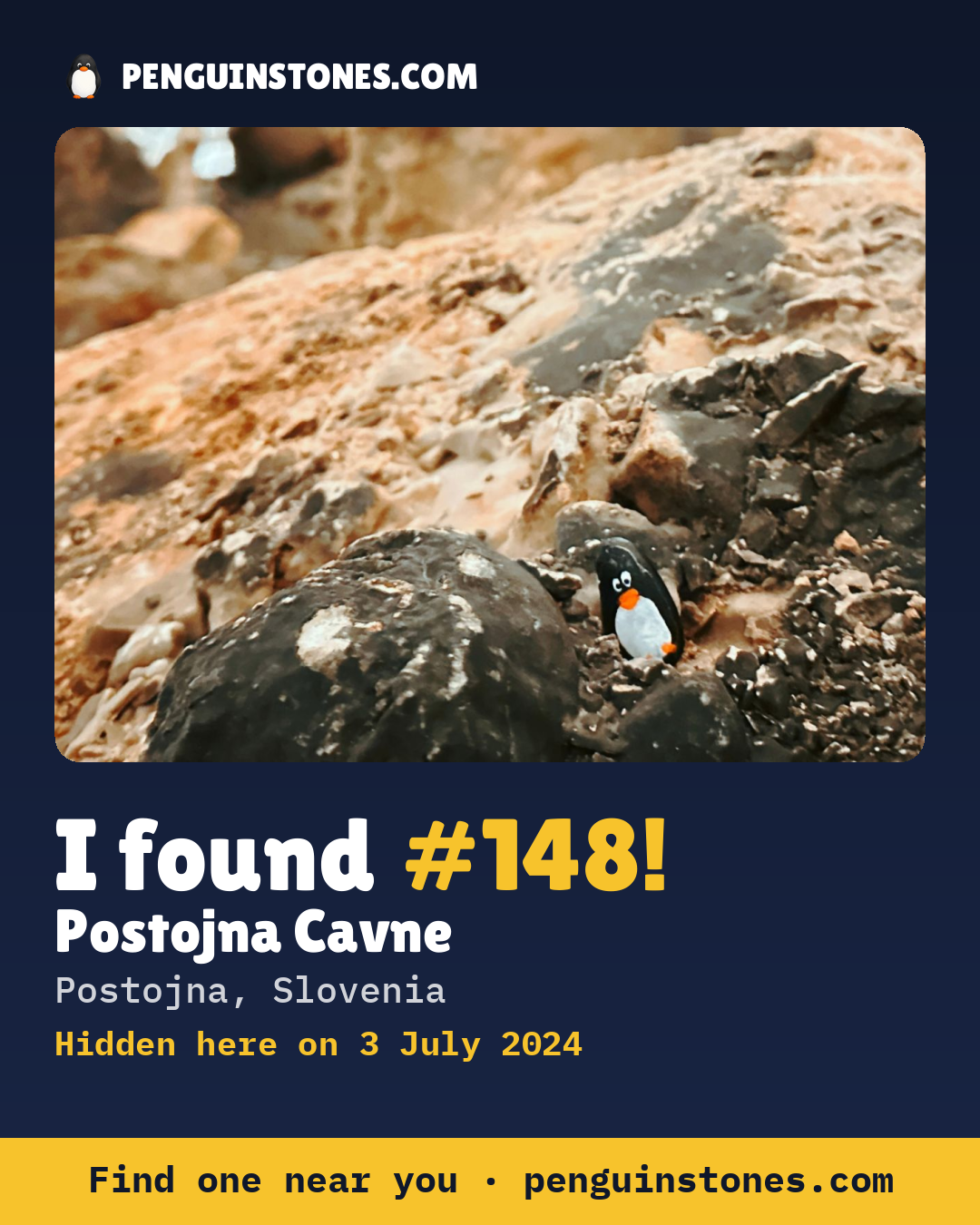 Obrázok s nápisom „I found #148“: fotka kameňa, kde je a ako ďaleko docestoval