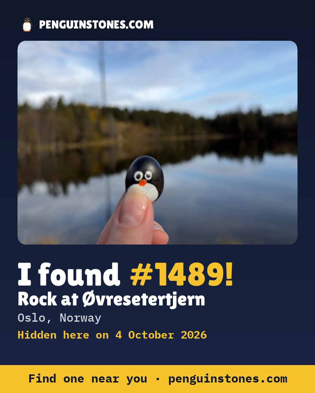 An “I found #1489” picture: the stone’s photo, where it is and how far it has travelled