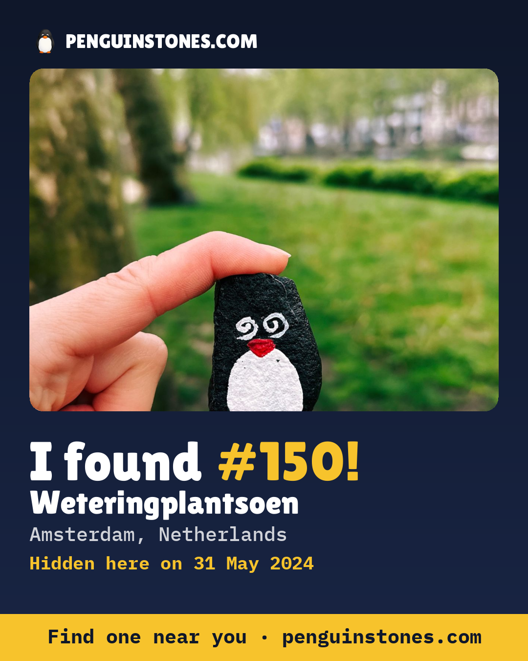 Obrázok s nápisom „I found #150“: fotka kameňa, kde je a ako ďaleko docestoval