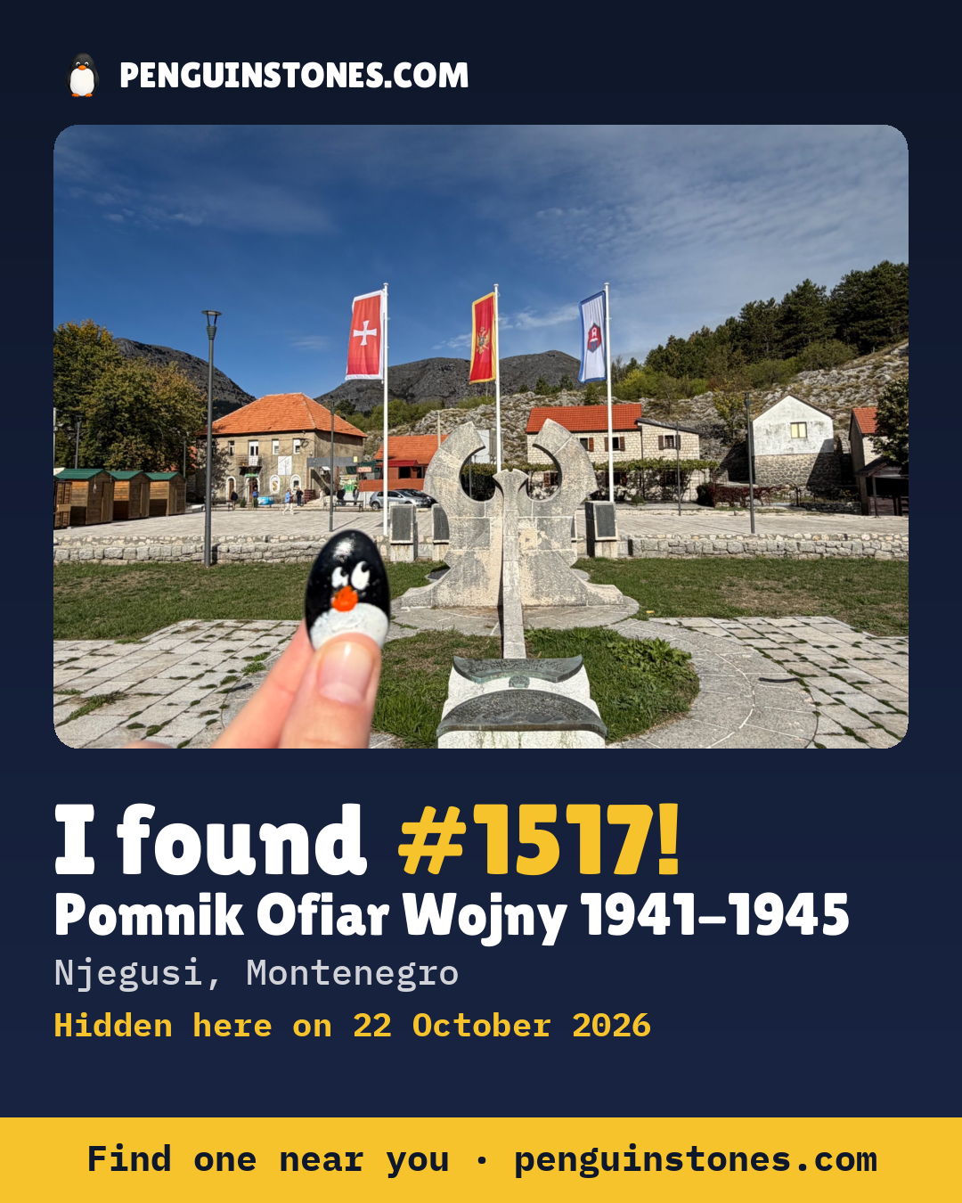 An “I found #1517” picture: the stone’s photo, where it is and how far it has traveled