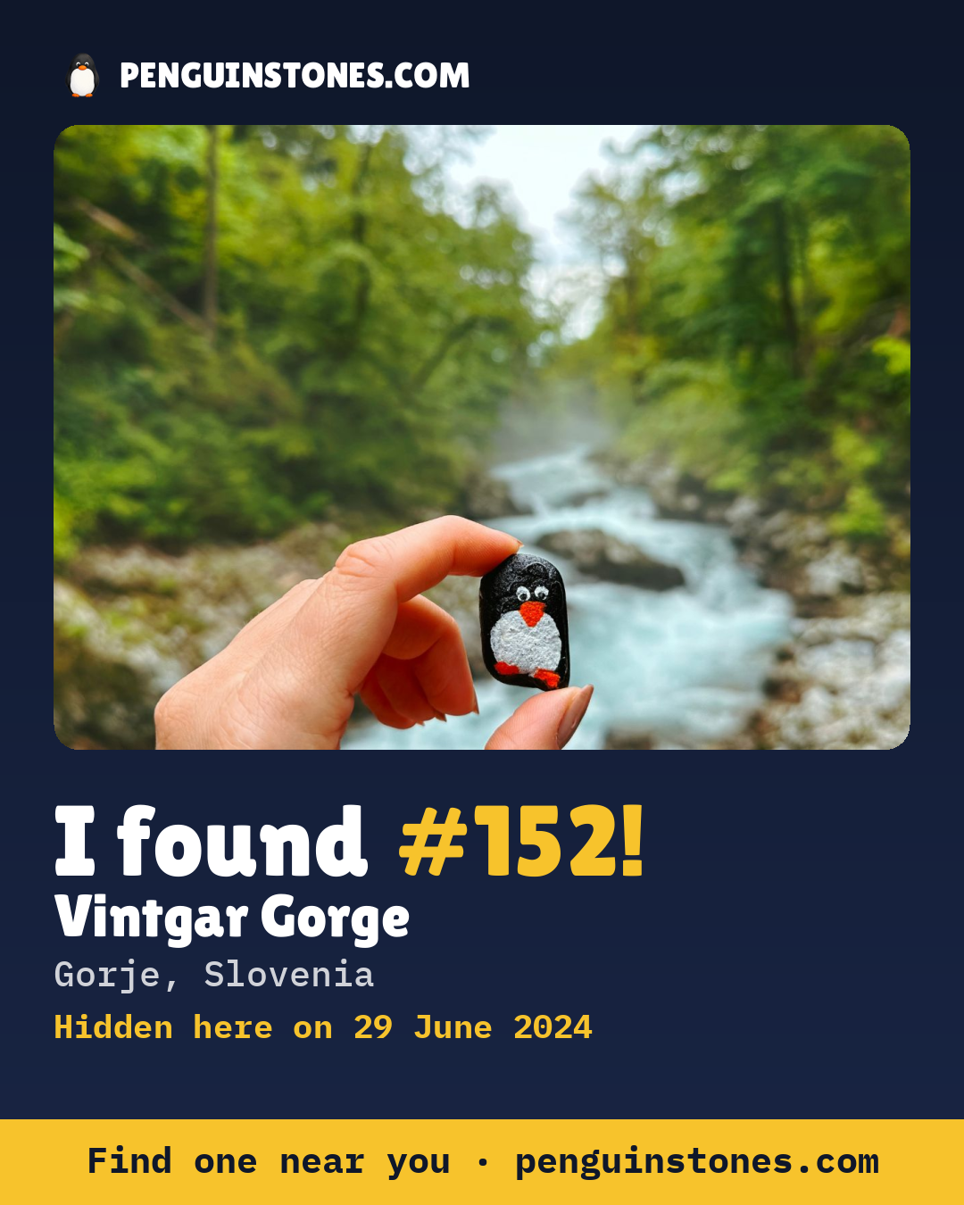 Obrázok s nápisom „I found #152“: fotka kameňa, kde je a ako ďaleko docestoval