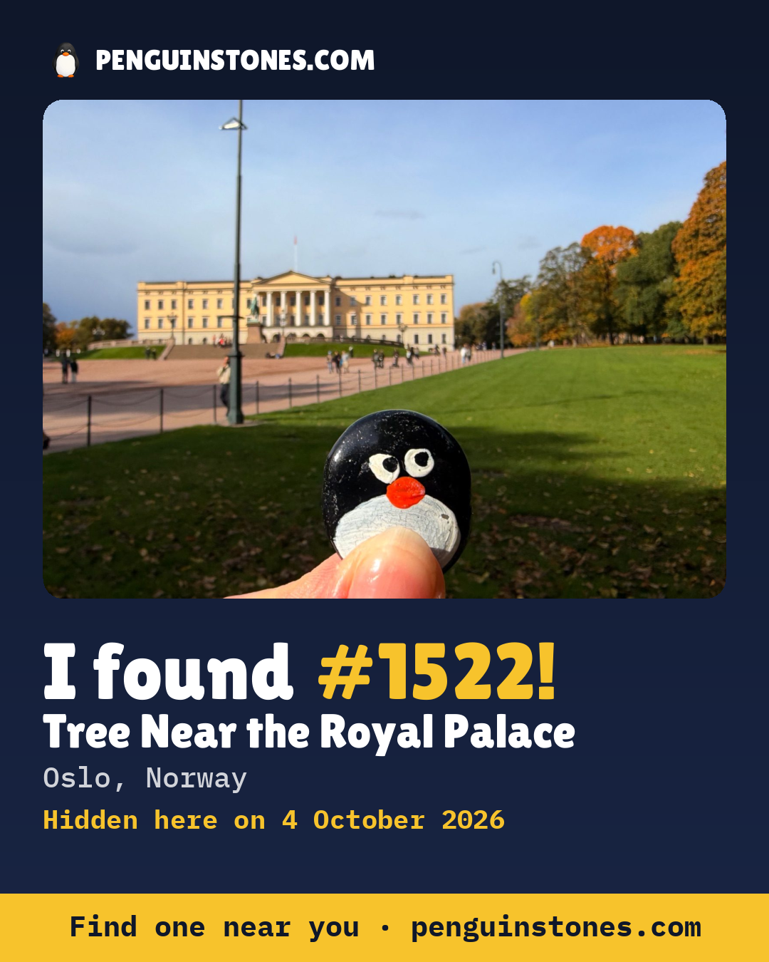 An “I found #1522” picture: the stone’s photo, where it is and how far it has travelled