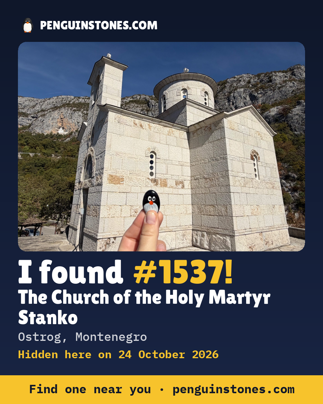 An “I found #1537” picture: the stone’s photo, where it is and how far it has traveled