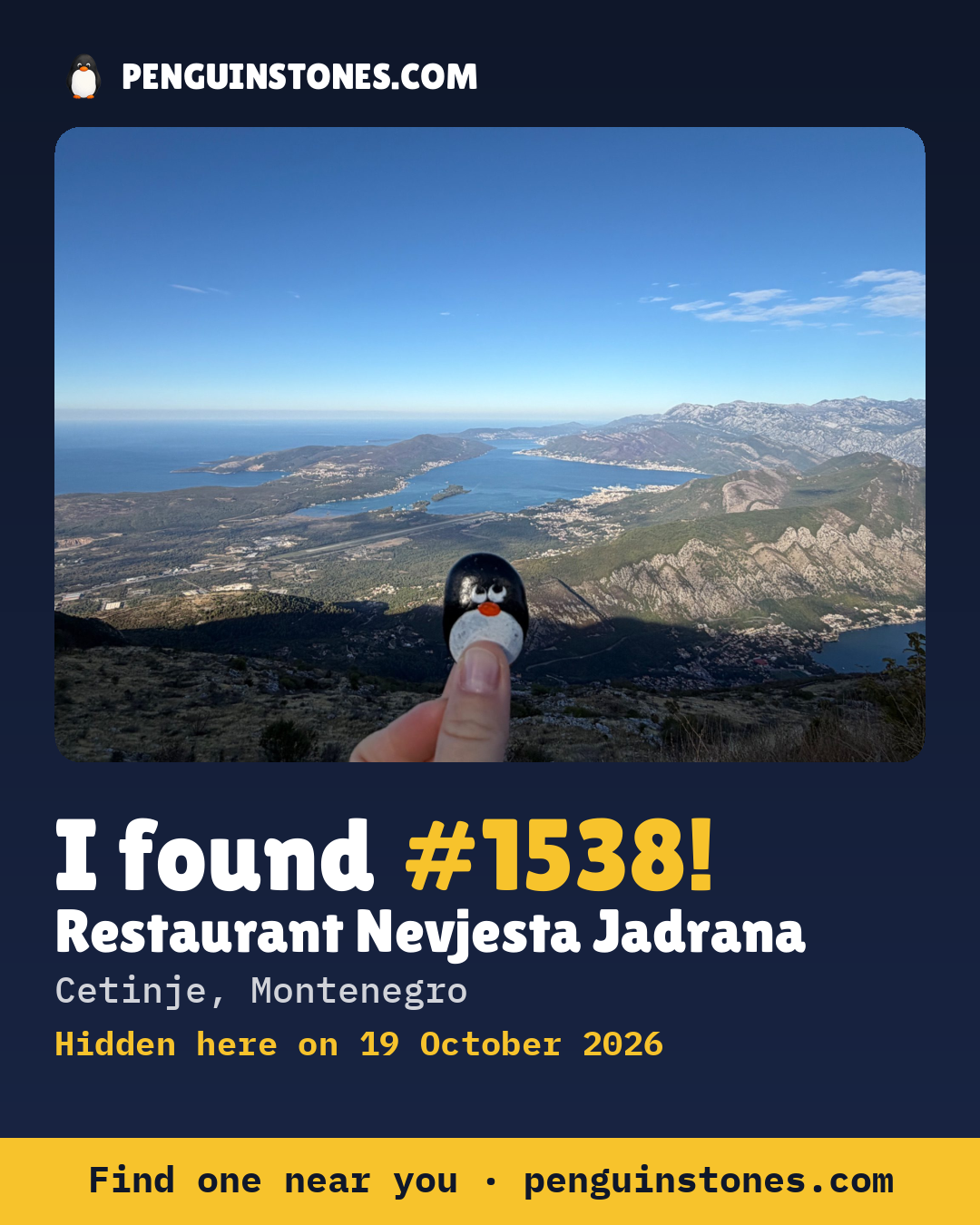 An “I found #1538” picture: the stone’s photo, where it is and how far it has traveled