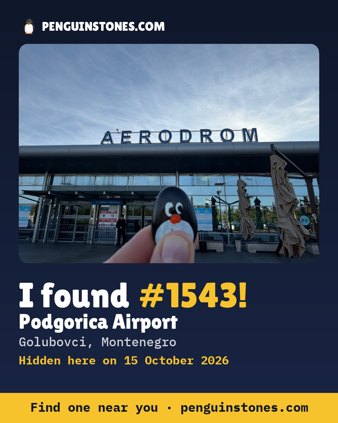 An “I found #1543” picture: the stone’s photo, where it is and how far it has travelled