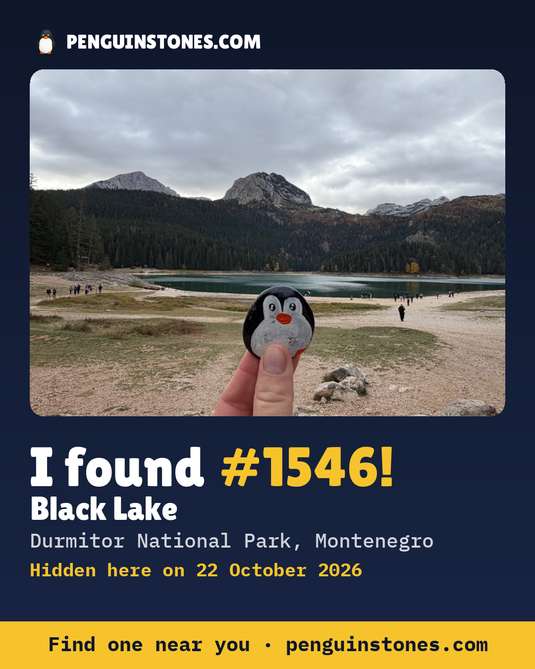 An “I found #1546” picture: the stone’s photo, where it is and how far it has traveled