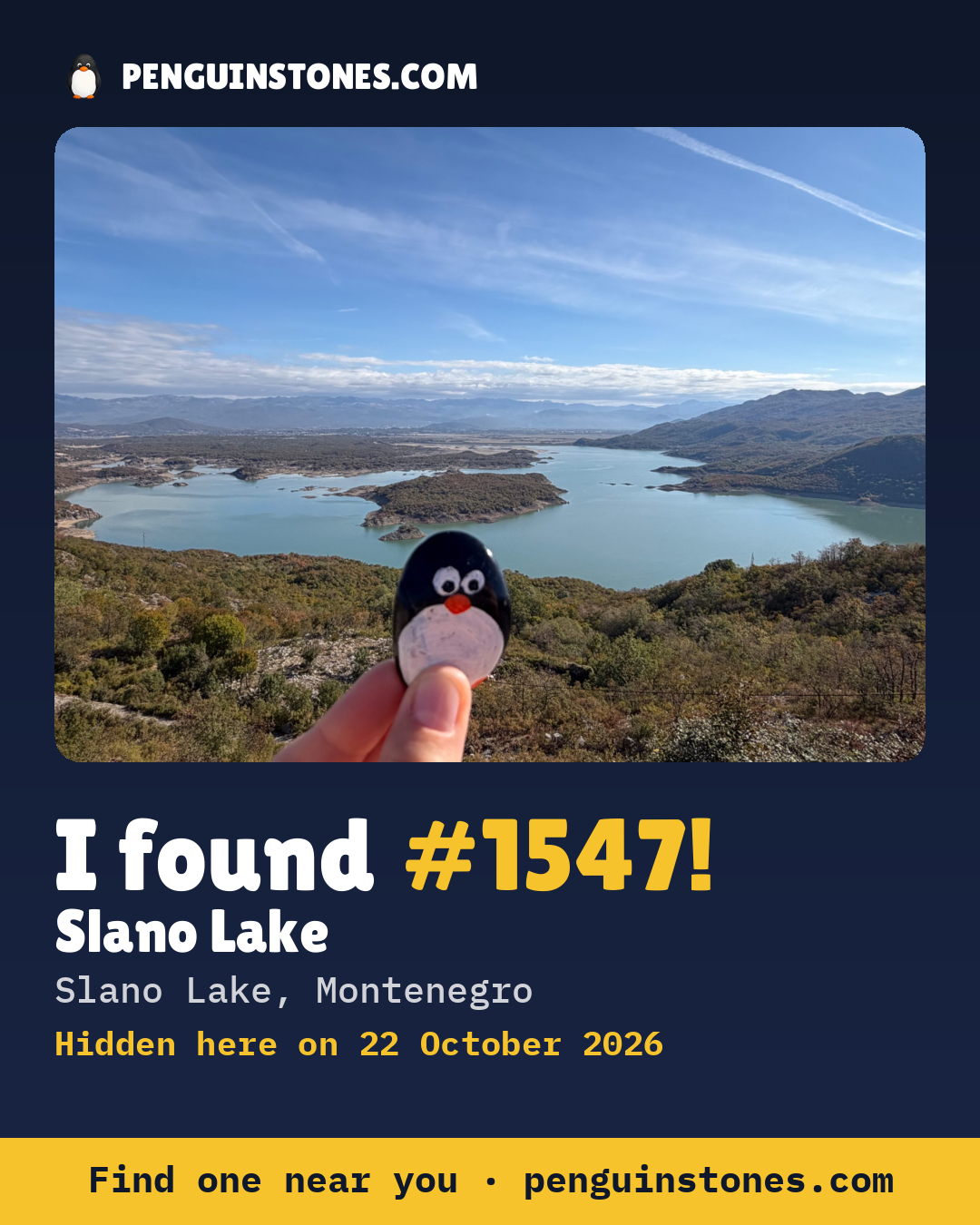 An “I found #1547” picture: the stone’s photo, where it is and how far it has traveled