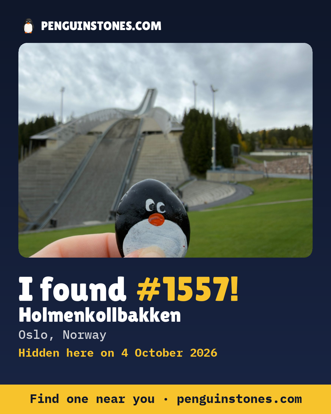 An “I found #1557” picture: the stone’s photo, where it is and how far it has travelled