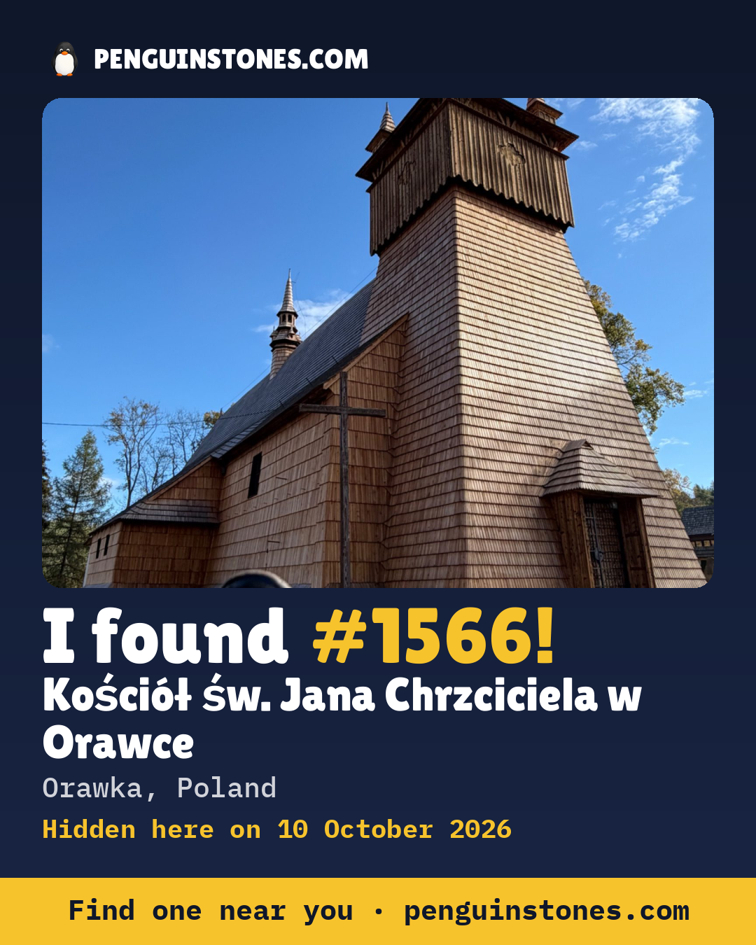 An “I found #1566” picture: the stone’s photo, where it is and how far it has travelled