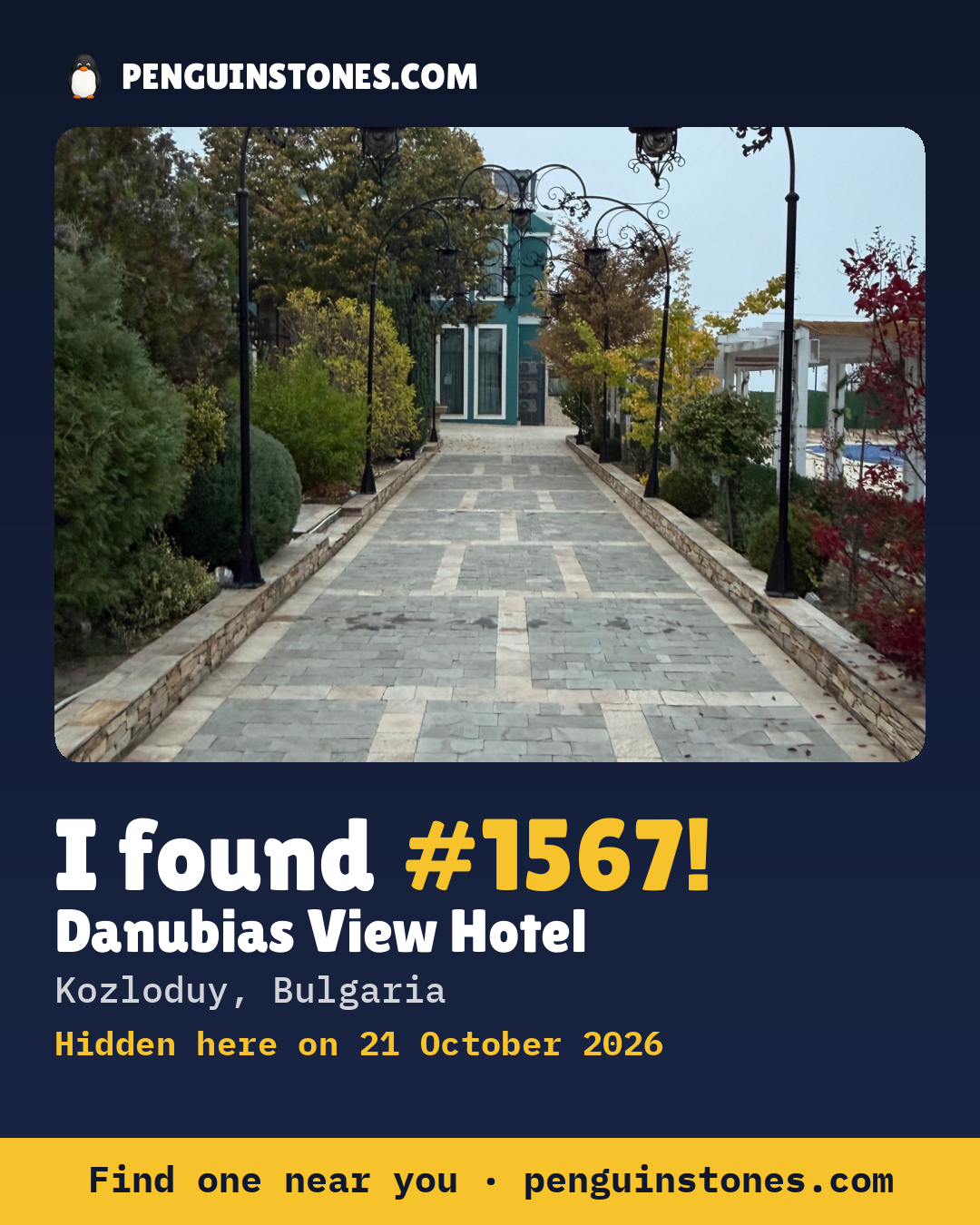 An “I found #1567” picture: the stone’s photo, where it is and how far it has traveled