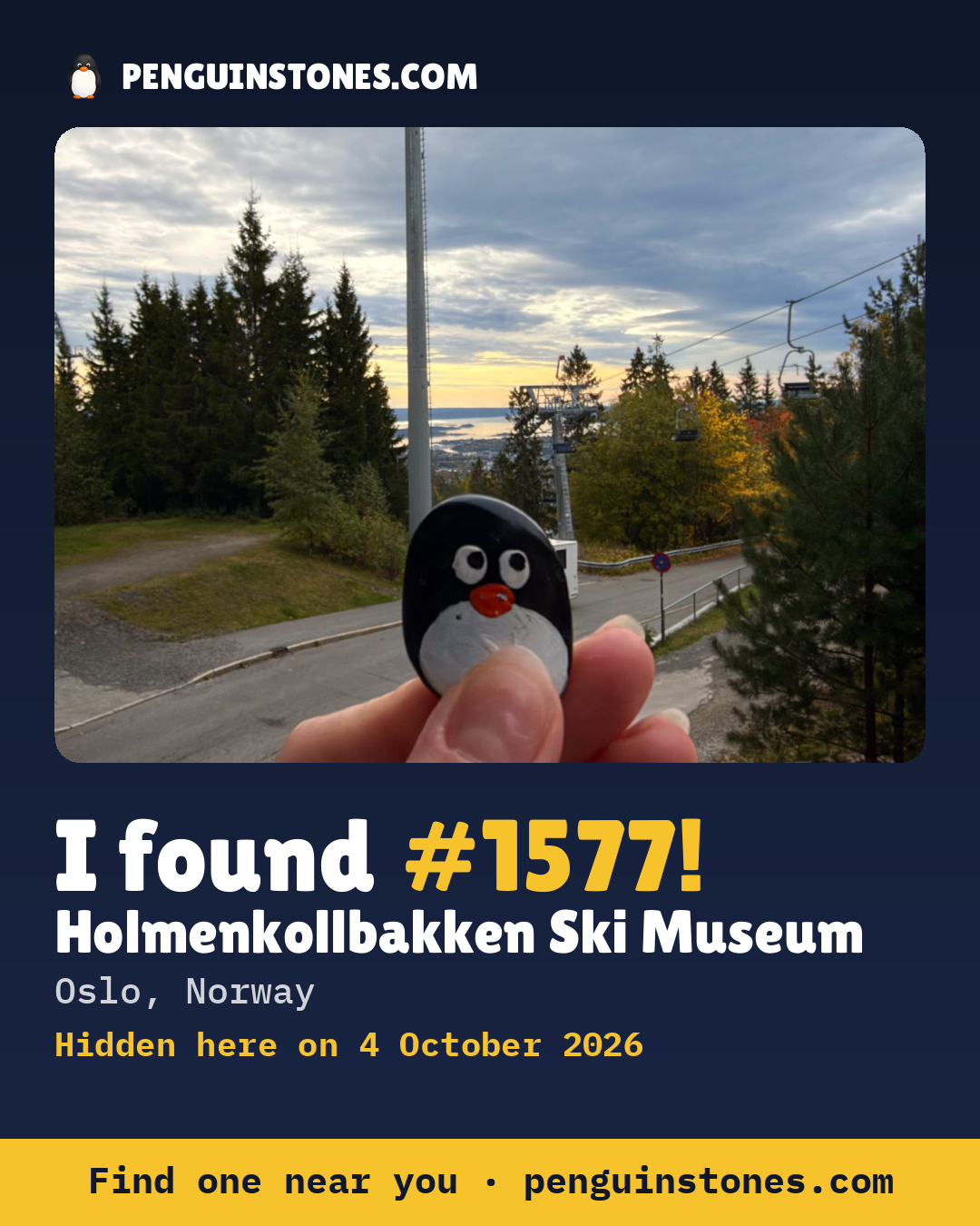 An “I found #1577” picture: the stone’s photo, where it is and how far it has travelled
