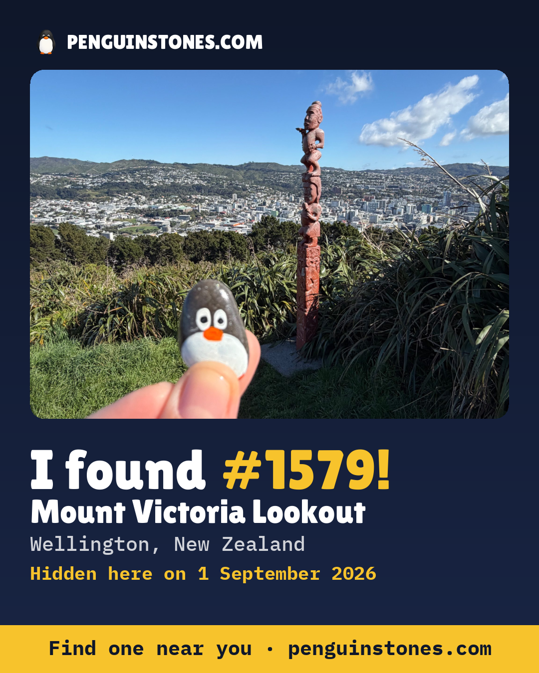 Obrázok s nápisom „I found #1579“: fotka kameňa, kde je a ako ďaleko docestoval