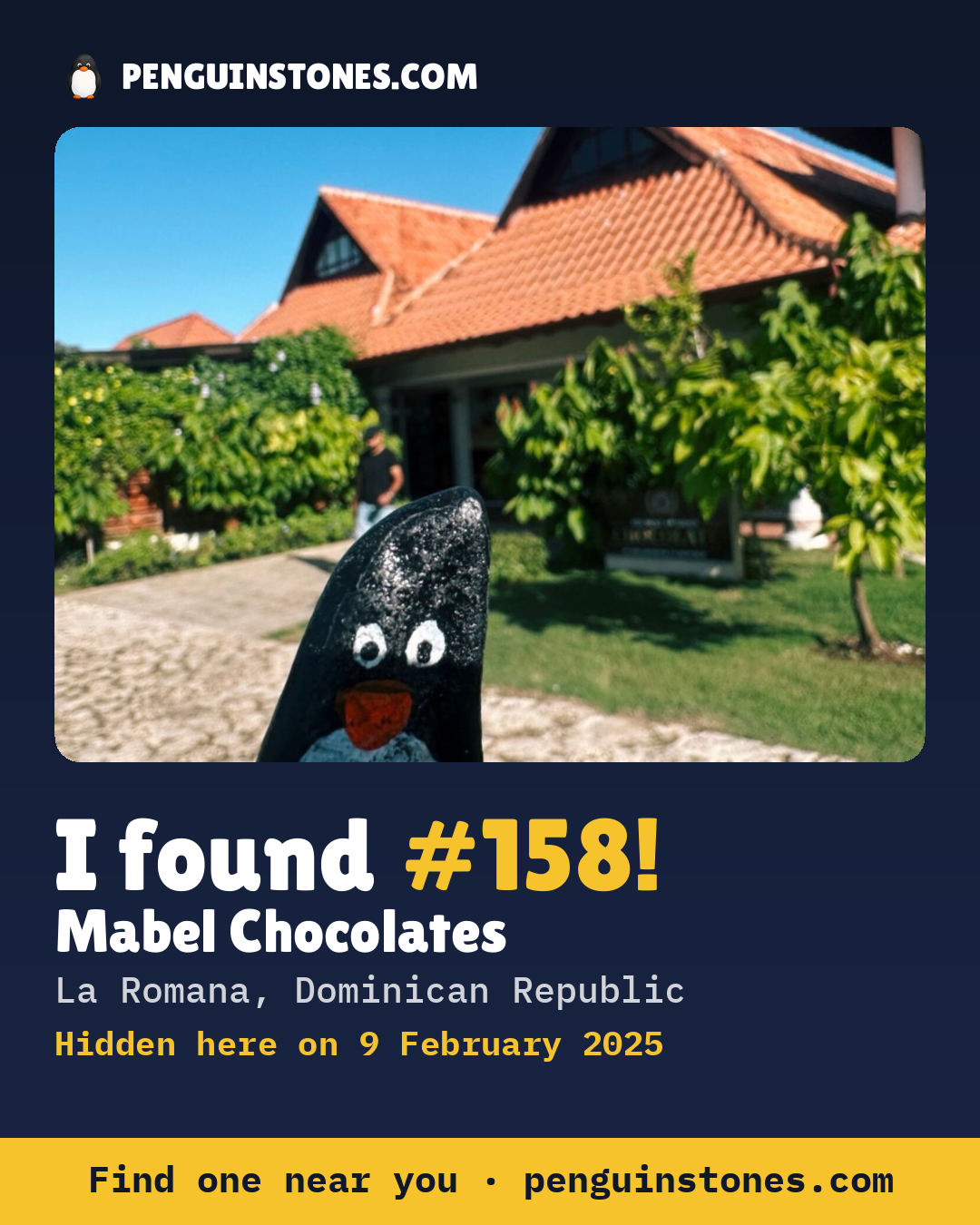 Obrázok s nápisom „I found #158“: fotka kameňa, kde je a ako ďaleko docestoval