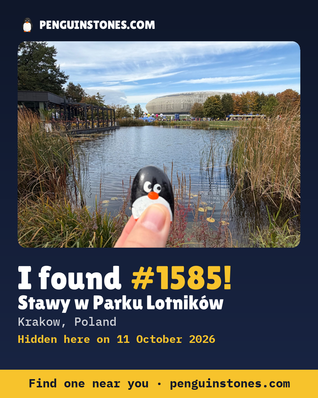 An “I found #1585” picture: the stone’s photo, where it is and how far it has travelled