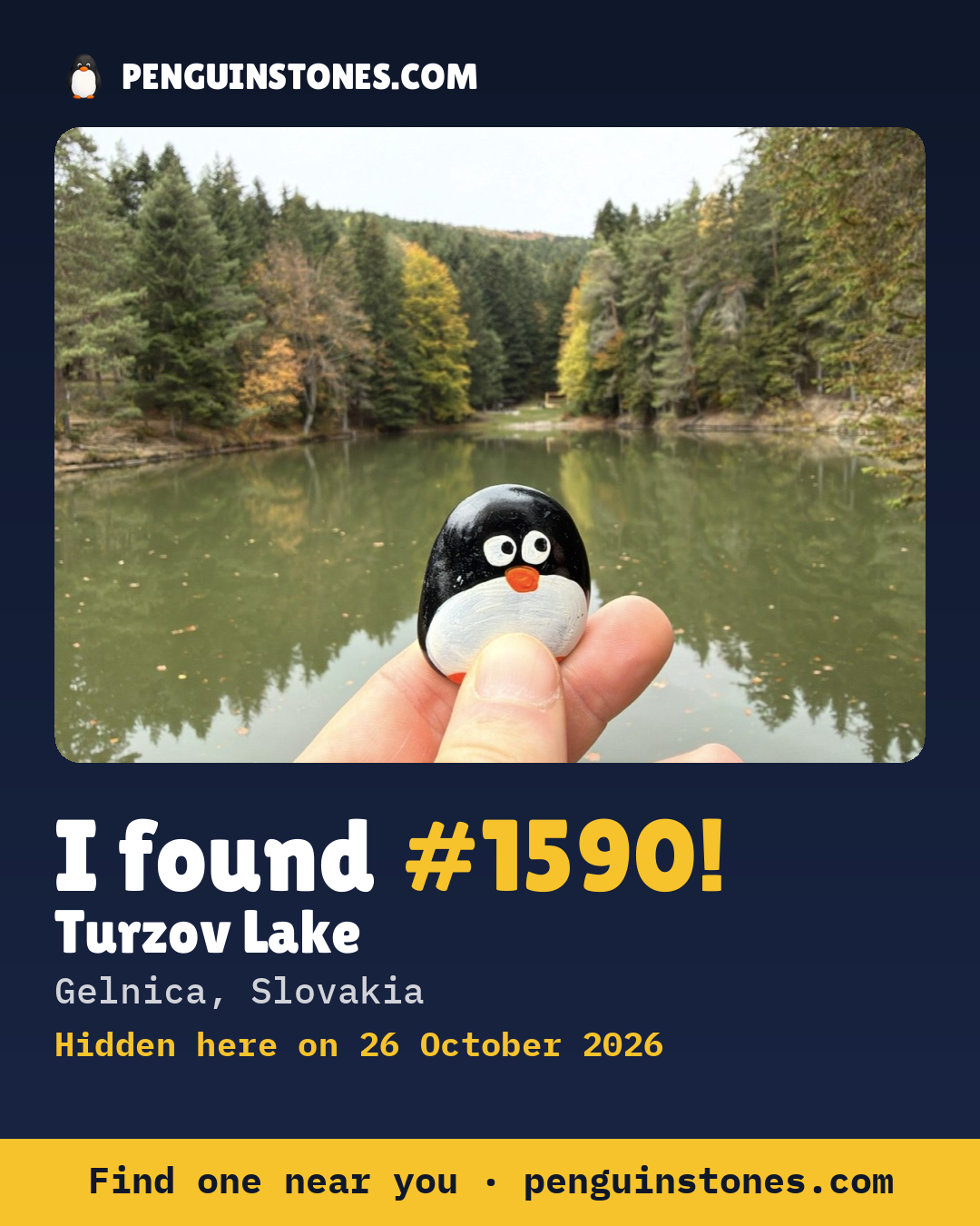 An “I found #1590” picture: the stone’s photo, where it is and how far it has traveled