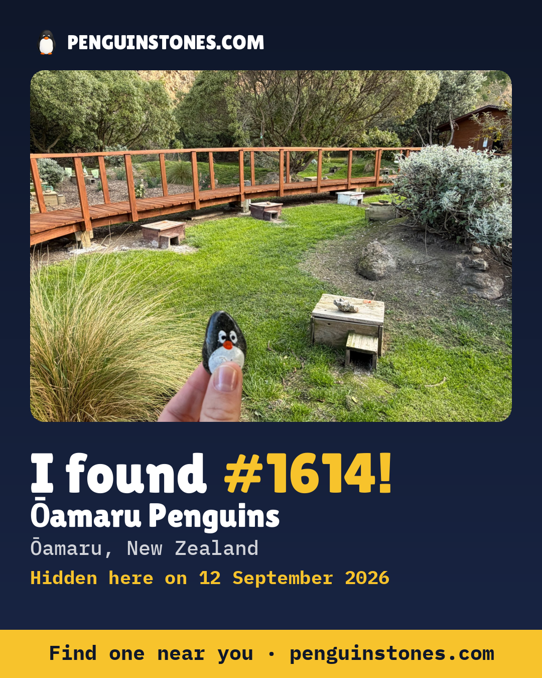 Obrázok s nápisom „I found #1614“: fotka kameňa, kde je a ako ďaleko docestoval