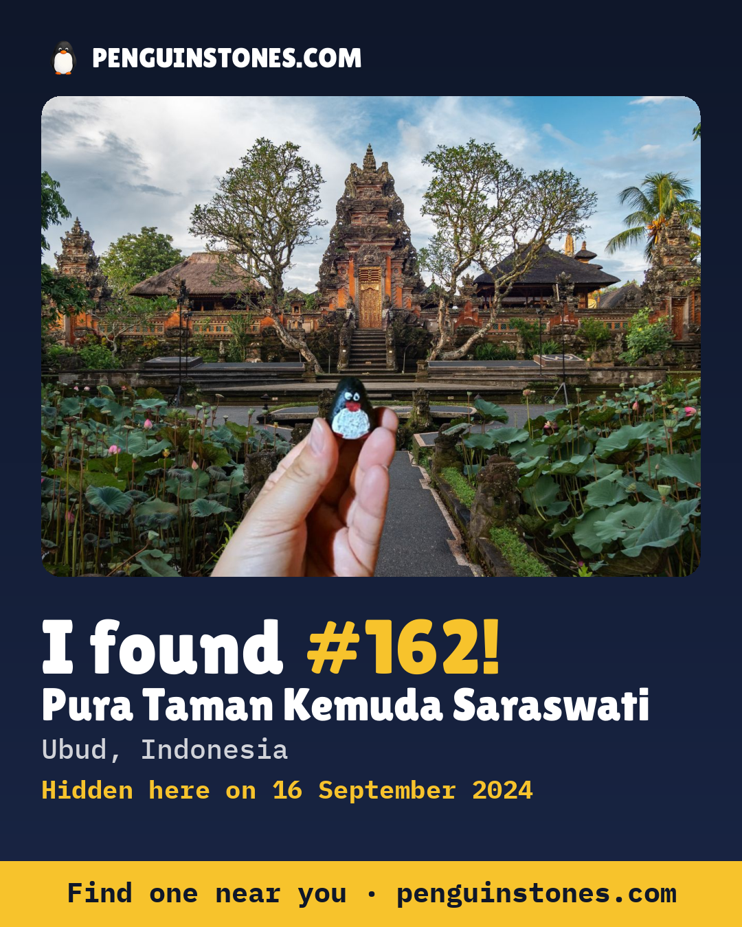 Obrázok s nápisom „I found #162“: fotka kameňa, kde je a ako ďaleko docestoval