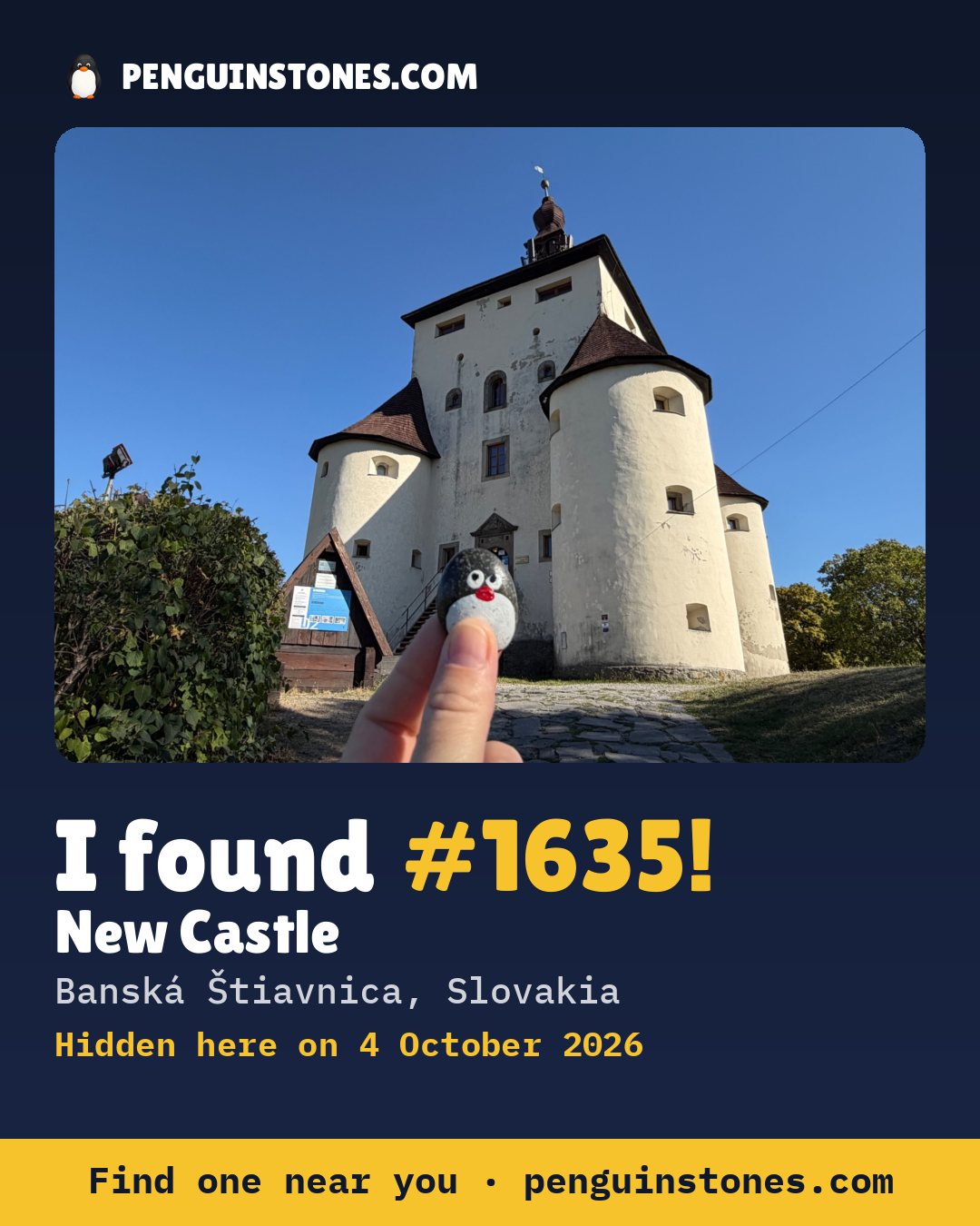An “I found #1635” picture: the stone’s photo, where it is and how far it has travelled