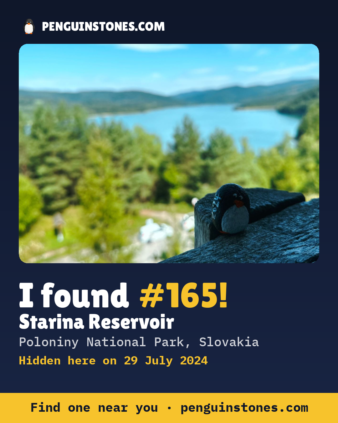 Obrázok s nápisom „I found #165“: fotka kameňa, kde je a ako ďaleko docestoval