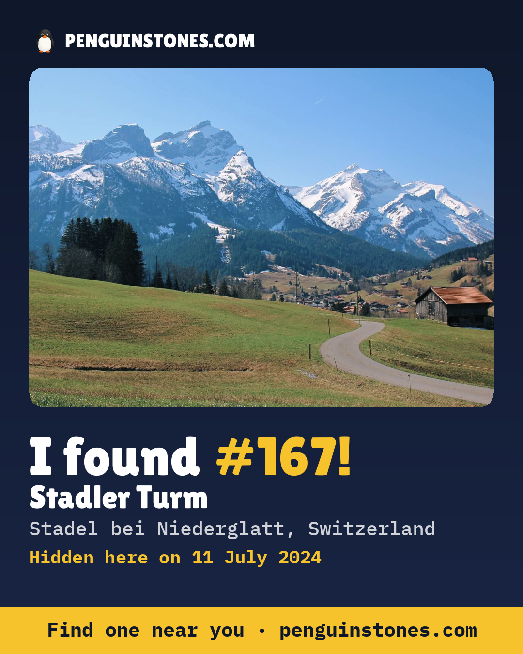 Obrázok s nápisom „I found #167“: fotka kameňa, kde je a ako ďaleko docestoval