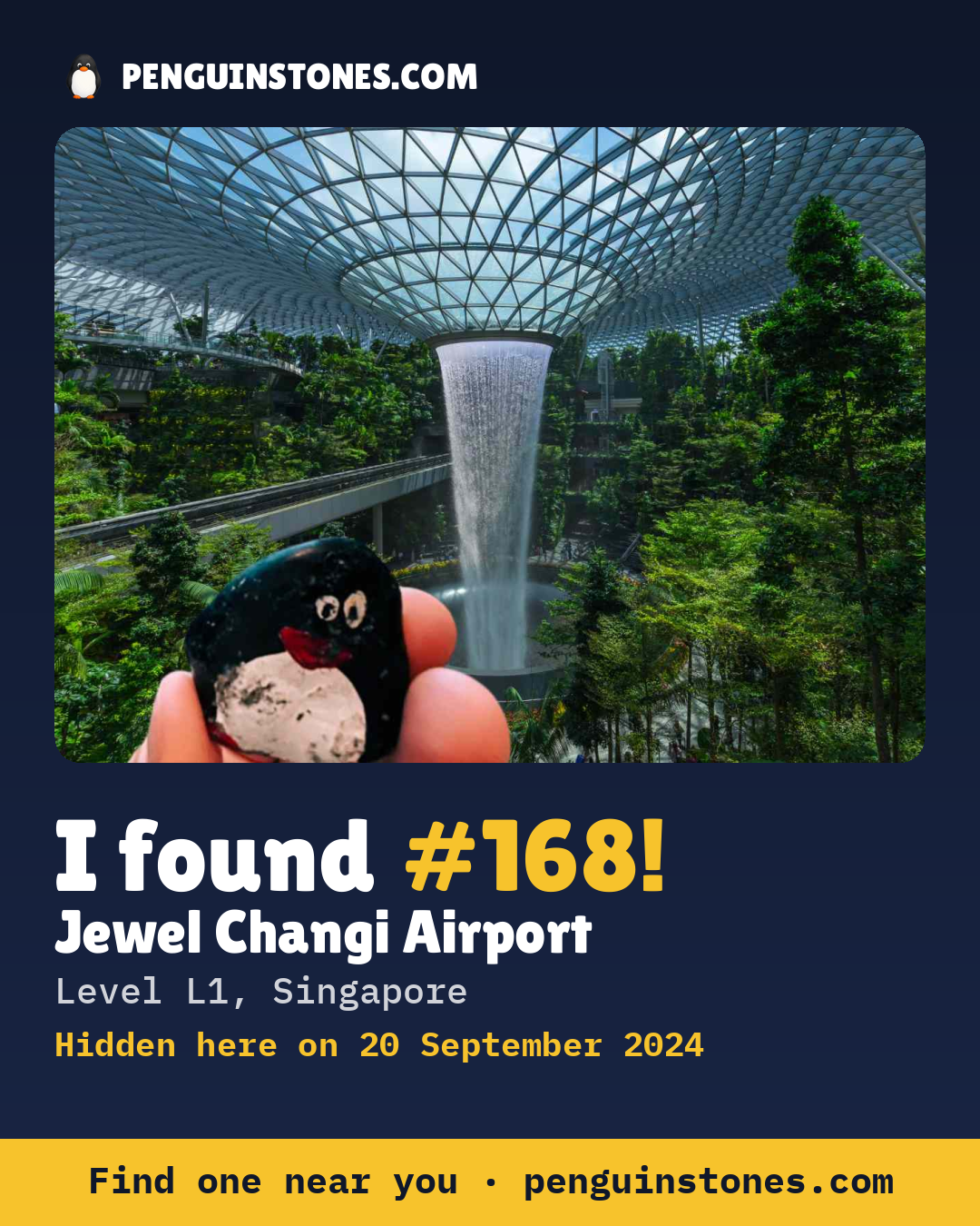 Obrázok s nápisom „I found #168“: fotka kameňa, kde je a ako ďaleko docestoval