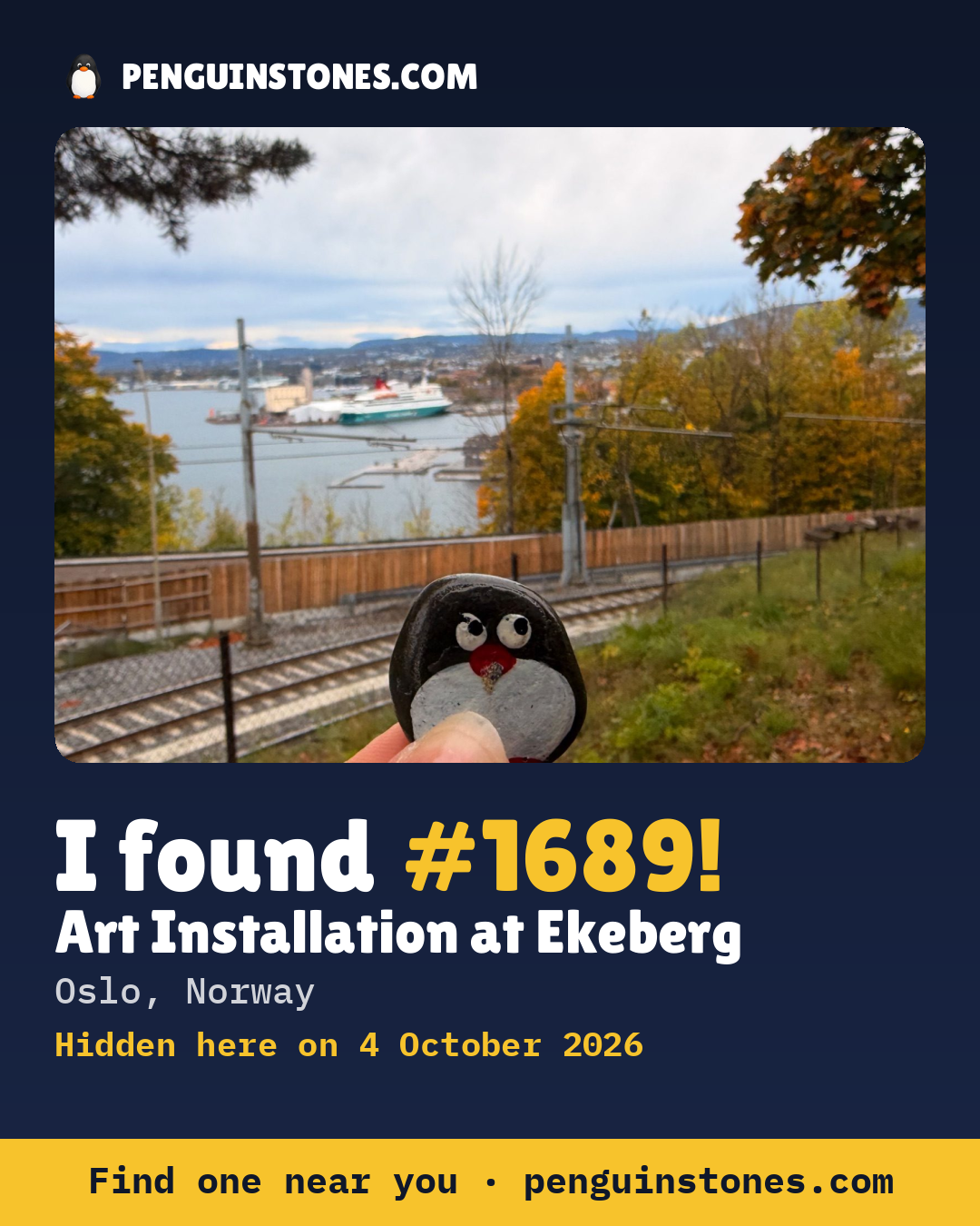 An “I found #1689” picture: the stone’s photo, where it is and how far it has travelled