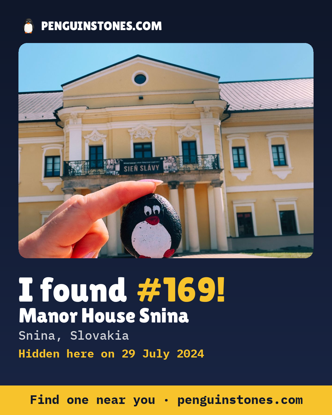 Obrázok s nápisom „I found #169“: fotka kameňa, kde je a ako ďaleko docestoval