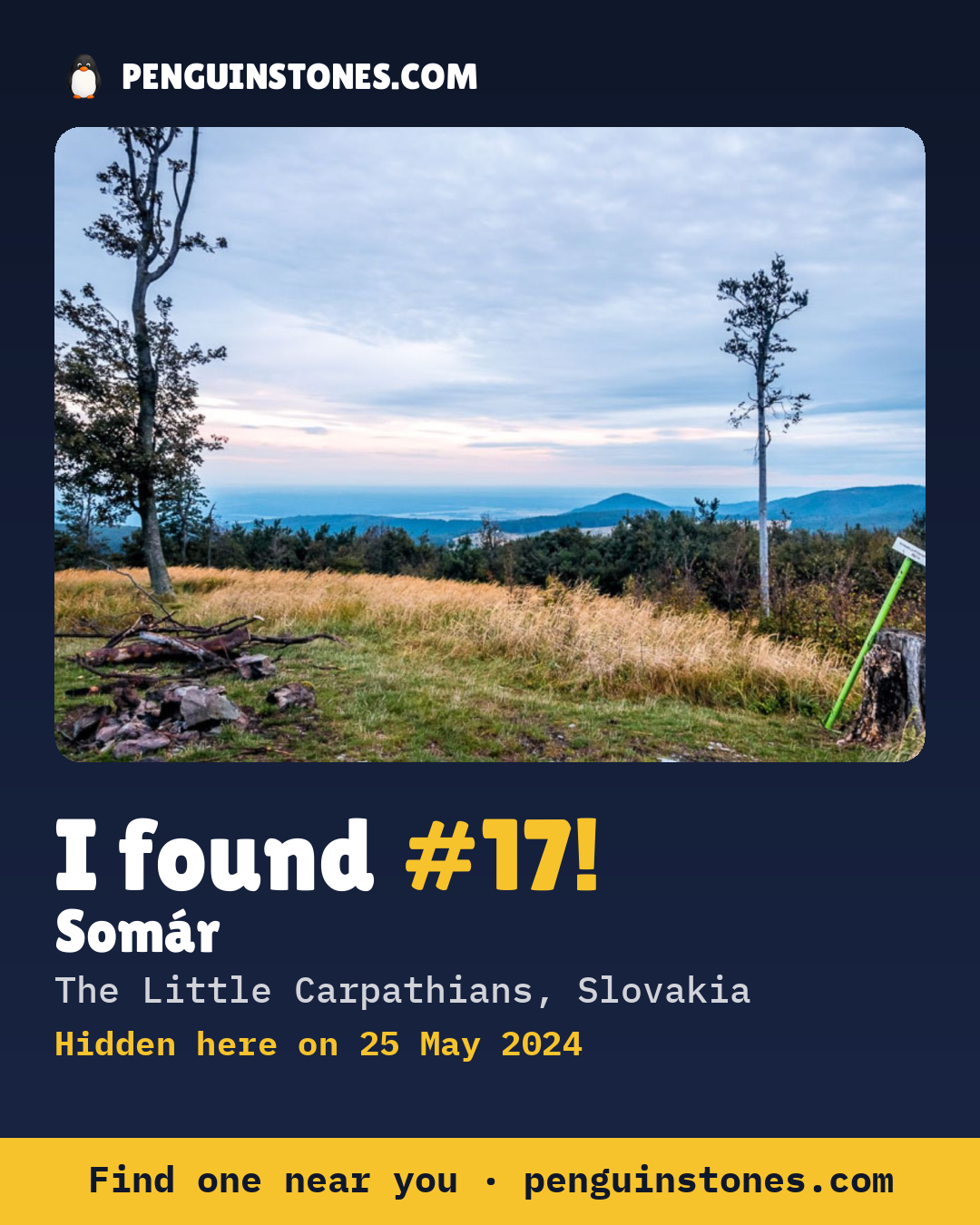Obrázok s nápisom „I found #17“: fotka kameňa, kde je a ako ďaleko docestoval