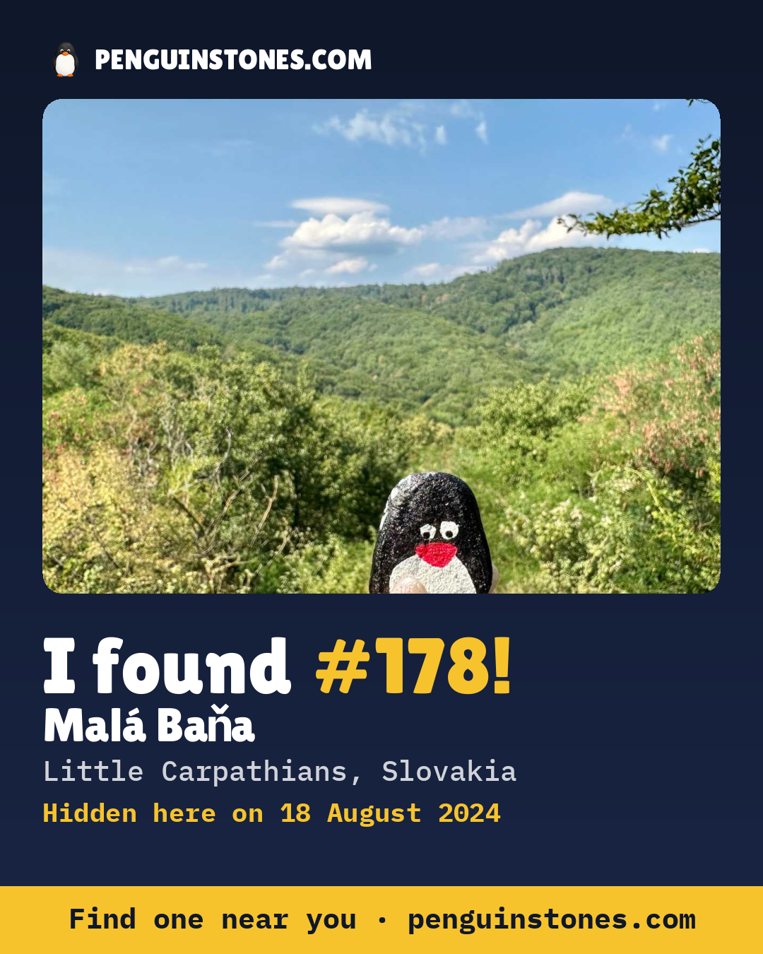 Obrázok s nápisom „I found #178“: fotka kameňa, kde je a ako ďaleko docestoval