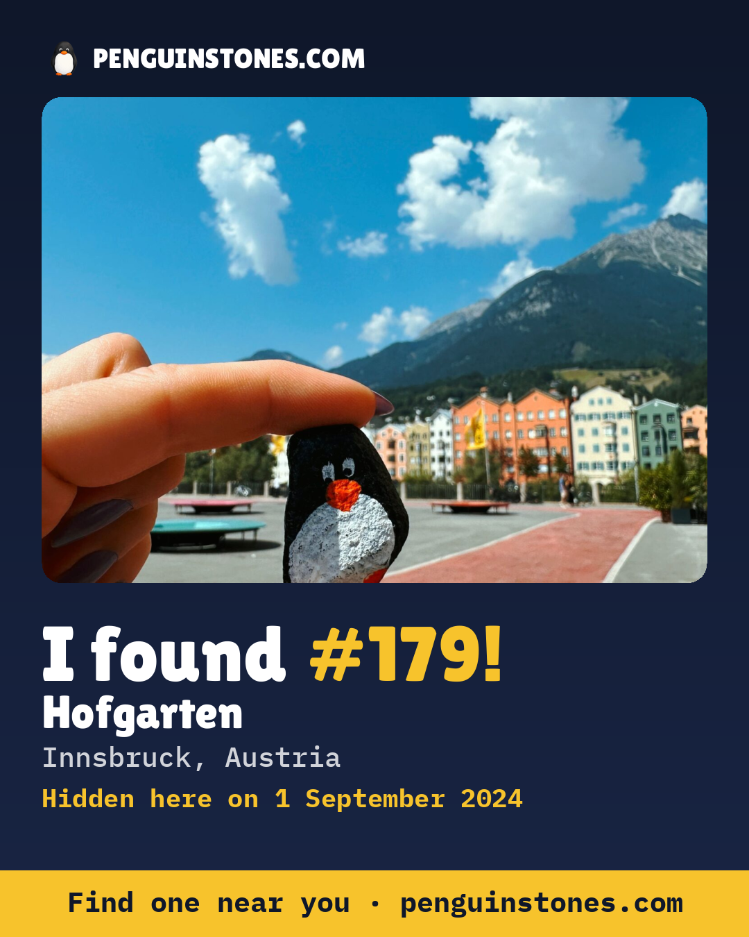 Obrázok s nápisom „I found #179“: fotka kameňa, kde je a ako ďaleko docestoval