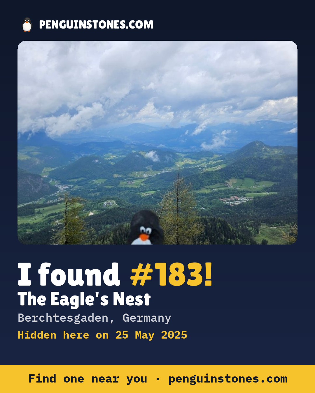 Obrázok s nápisom „I found #183“: fotka kameňa, kde je a ako ďaleko docestoval
