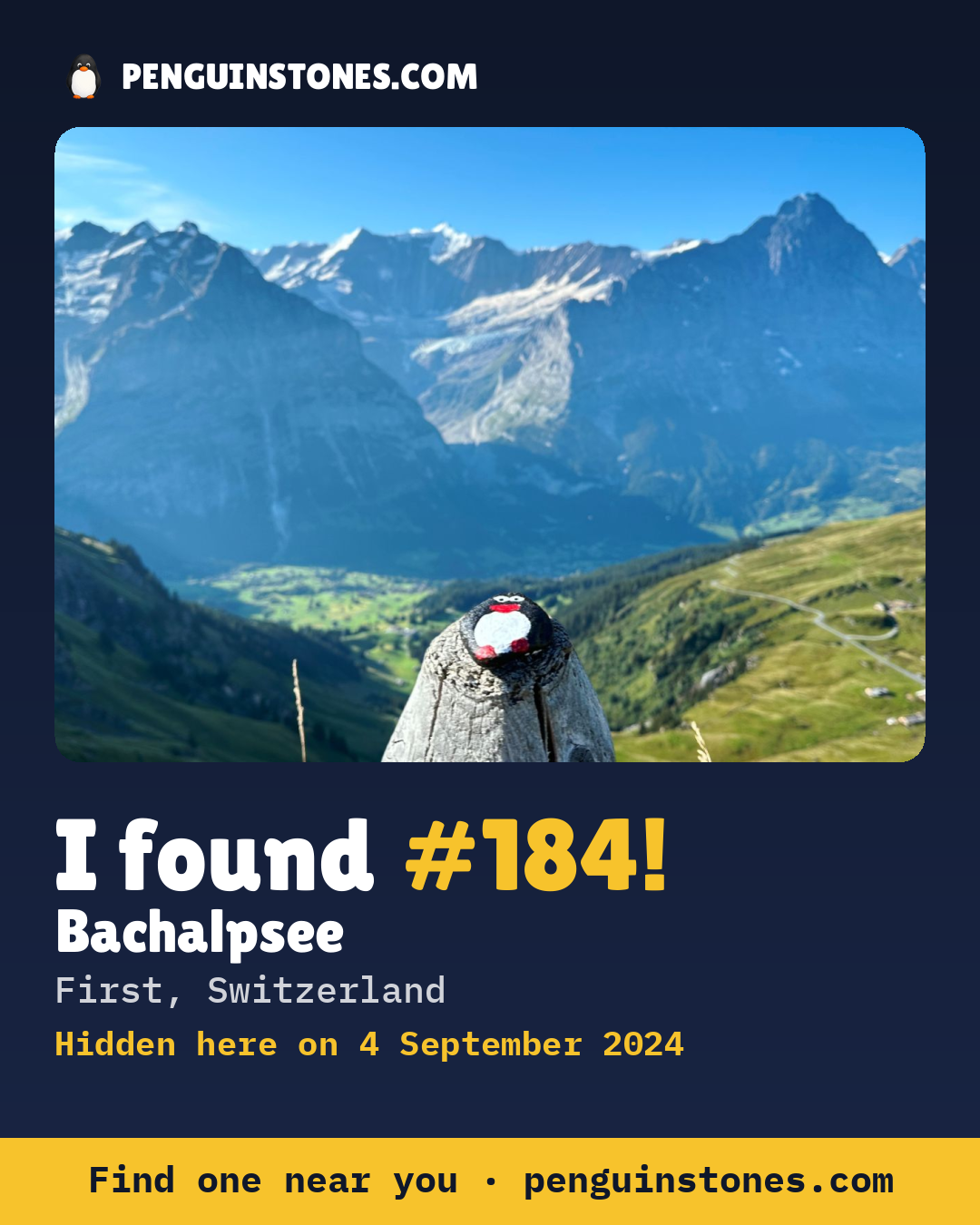 Obrázok s nápisom „I found #184“: fotka kameňa, kde je a ako ďaleko docestoval