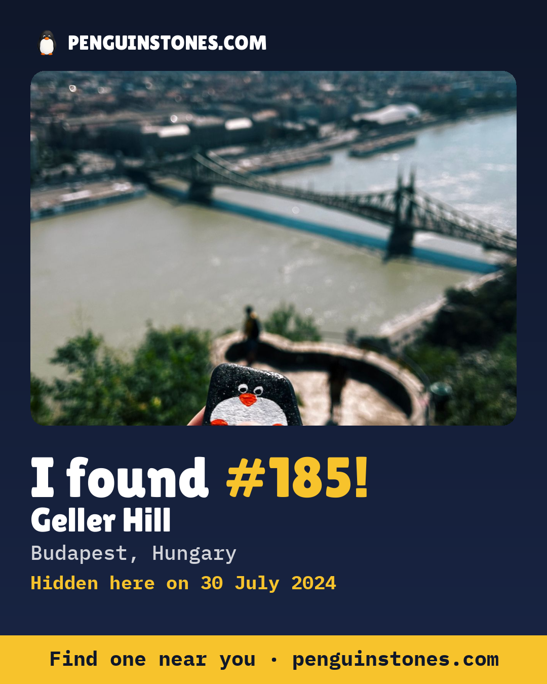 Obrázok s nápisom „I found #185“: fotka kameňa, kde je a ako ďaleko docestoval