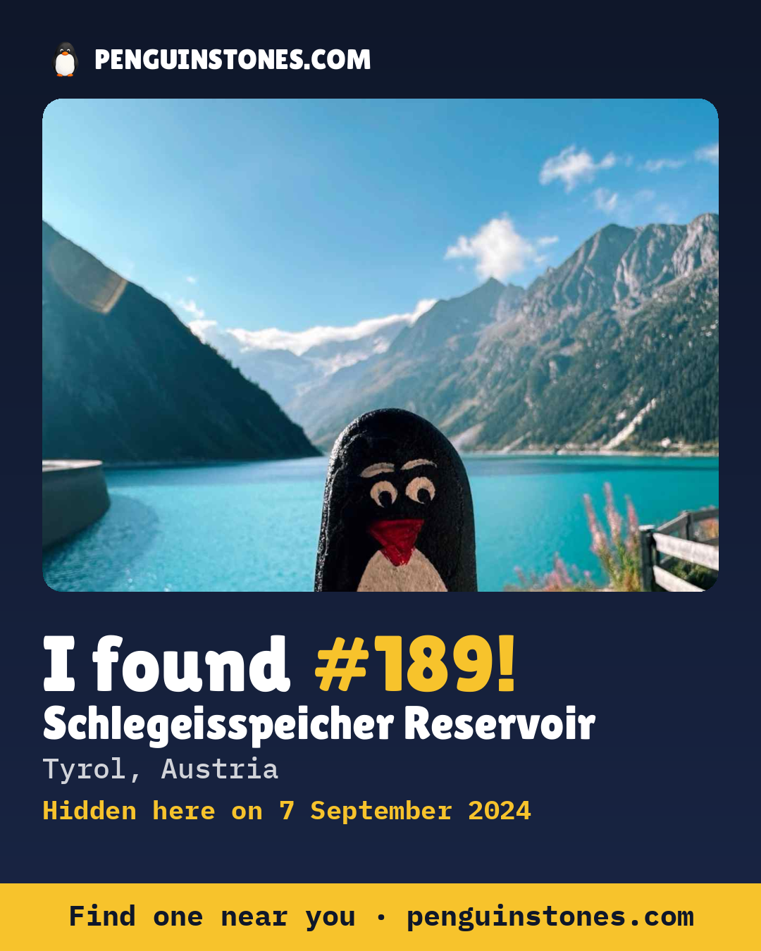 Obrázok s nápisom „I found #189“: fotka kameňa, kde je a ako ďaleko docestoval