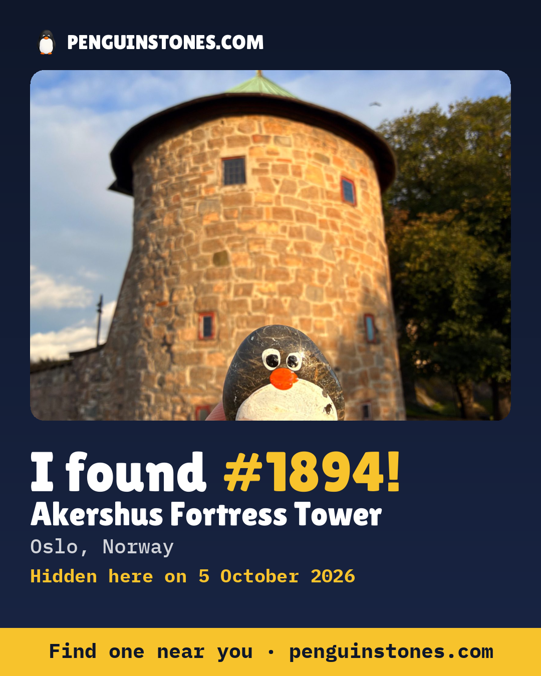 An “I found #1894” picture: the stone’s photo, where it is and how far it has travelled