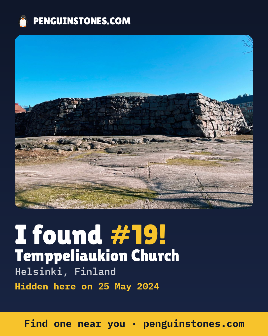 Obrázok s nápisom „I found #19“: fotka kameňa, kde je a ako ďaleko docestoval