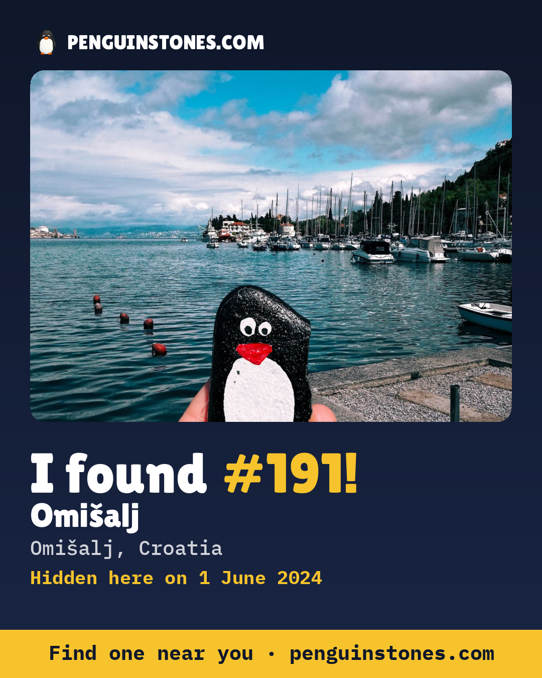Obrázok s nápisom „I found #191“: fotka kameňa, kde je a ako ďaleko docestoval