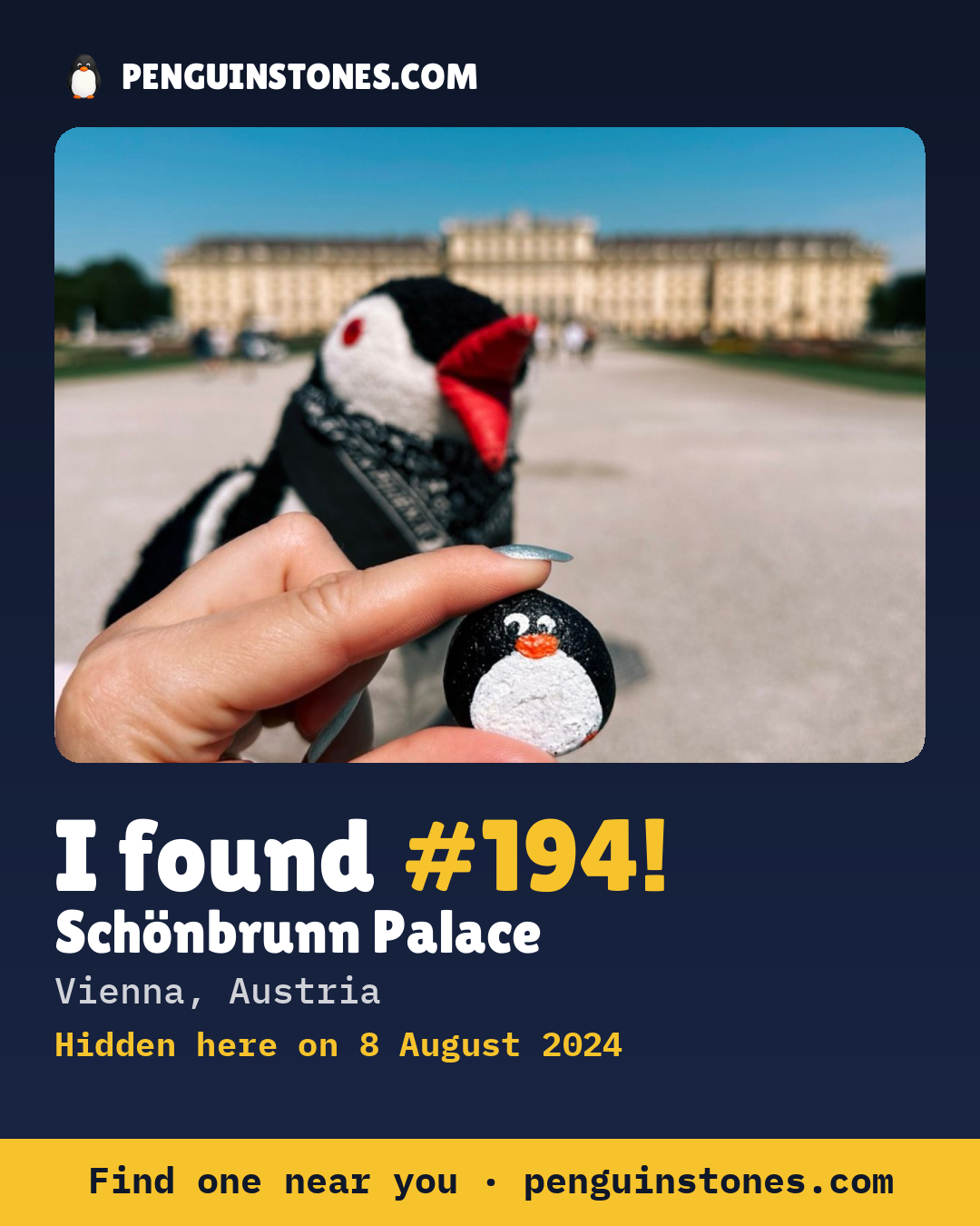Obrázok s nápisom „I found #194“: fotka kameňa, kde je a ako ďaleko docestoval