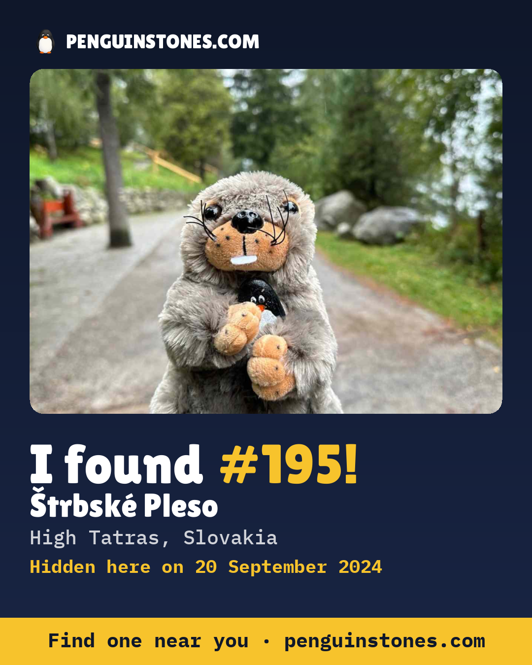 Obrázok s nápisom „I found #195“: fotka kameňa, kde je a ako ďaleko docestoval
