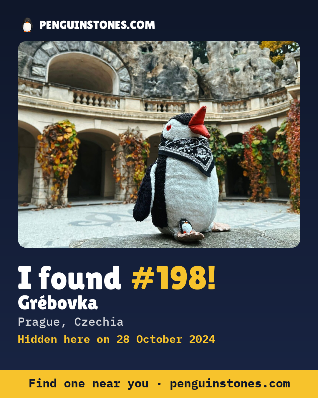 Obrázok s nápisom „I found #198“: fotka kameňa, kde je a ako ďaleko docestoval