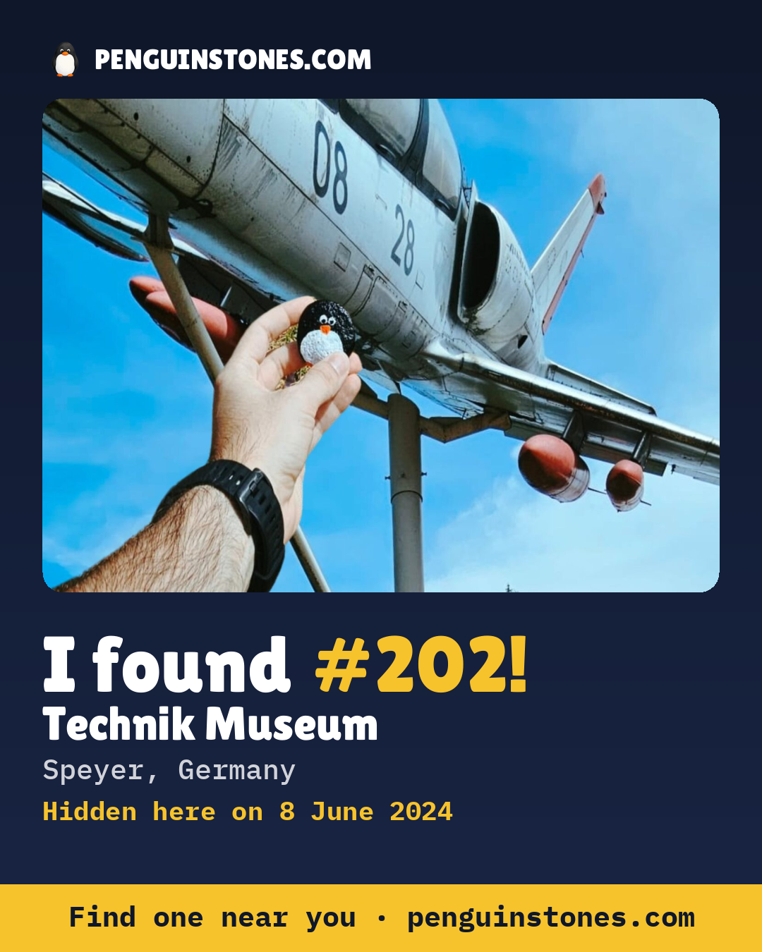 Obrázok s nápisom „I found #202“: fotka kameňa, kde je a ako ďaleko docestoval