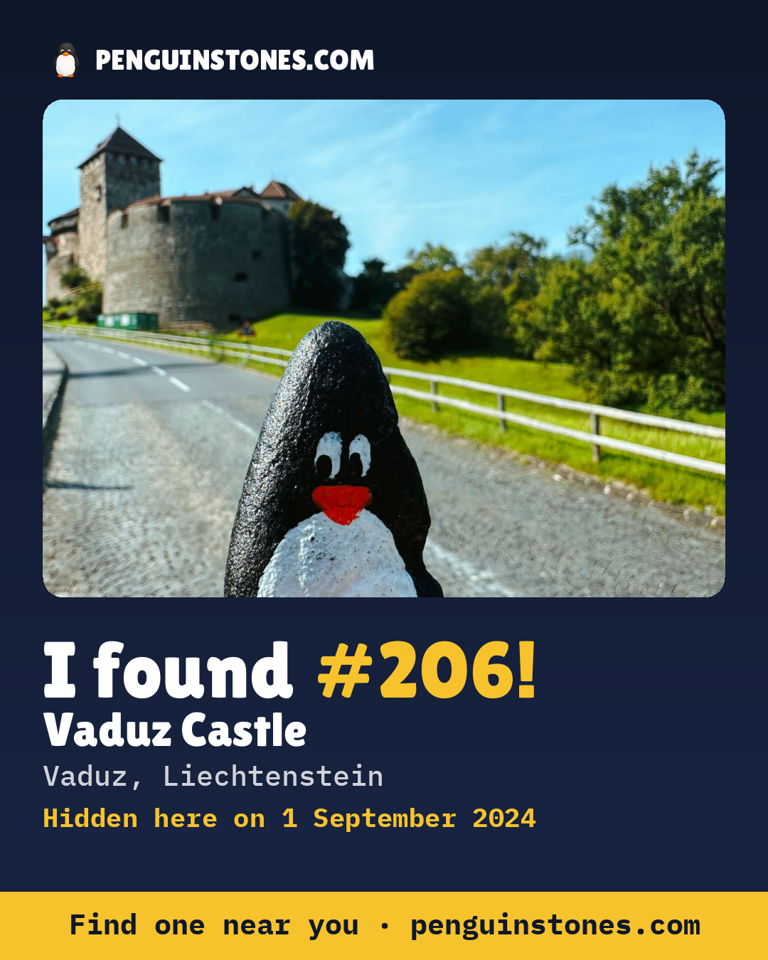 Obrázok s nápisom „I found #206“: fotka kameňa, kde je a ako ďaleko docestoval