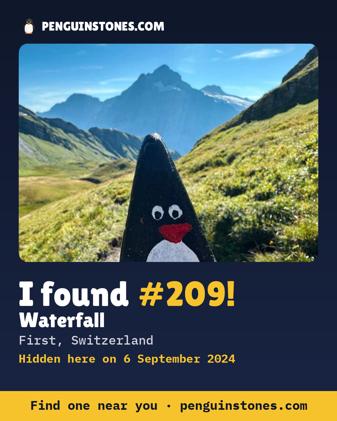 Obrázok s nápisom „I found #209“: fotka kameňa, kde je a ako ďaleko docestoval