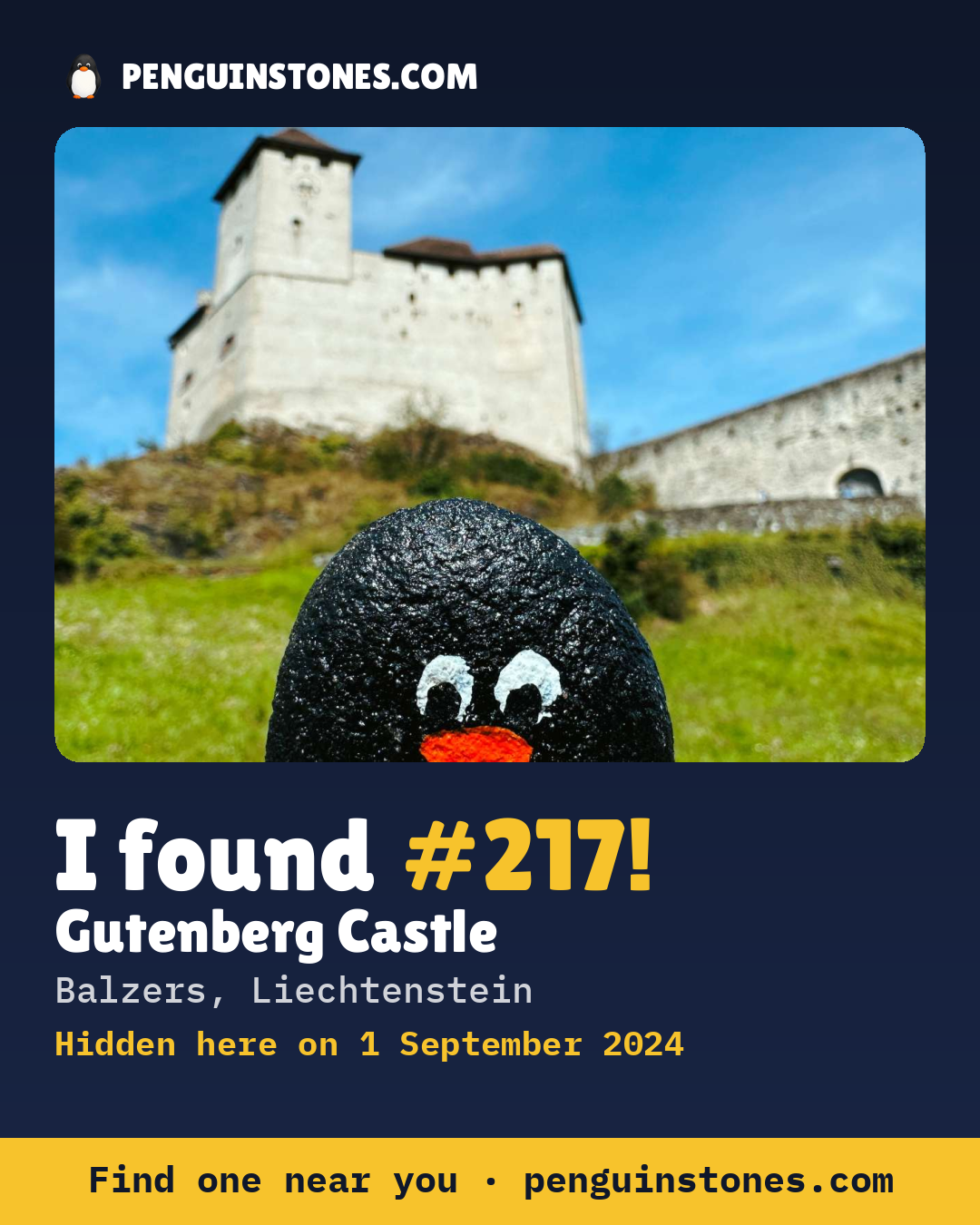 Obrázok s nápisom „I found #217“: fotka kameňa, kde je a ako ďaleko docestoval
